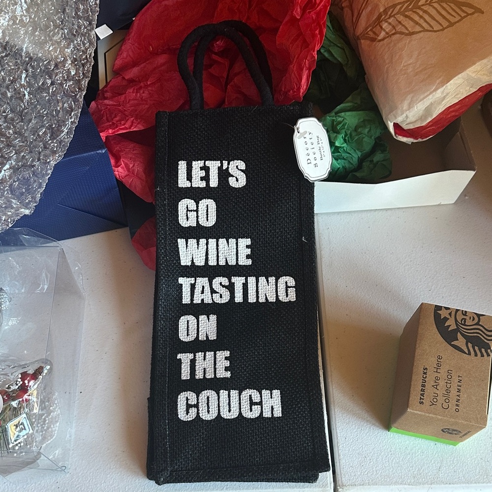 Black Wine Tote with Fun Text